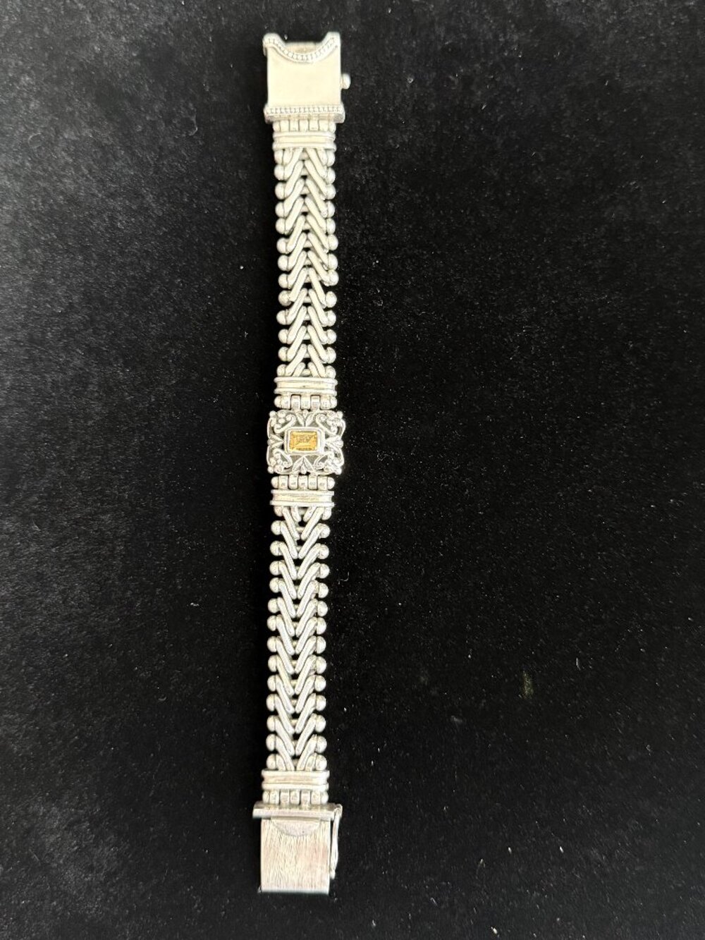 BALINESE STERLING SILVER WOVEN CHAIN LINK WITH CITRINE BRACELET